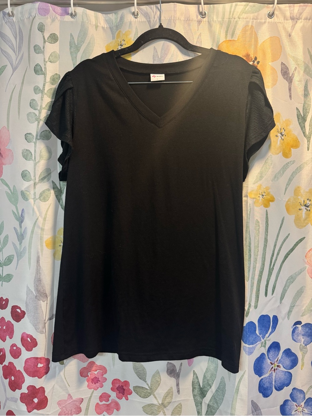Women's Black V-Neck Short Sleeve Top by Dana Buchman